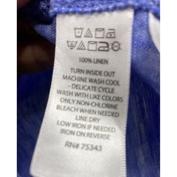 JNY Jones New York Womens Linen Button Down Shirt Sz Medium Blue Roll-Tab - Picture 10 of 11